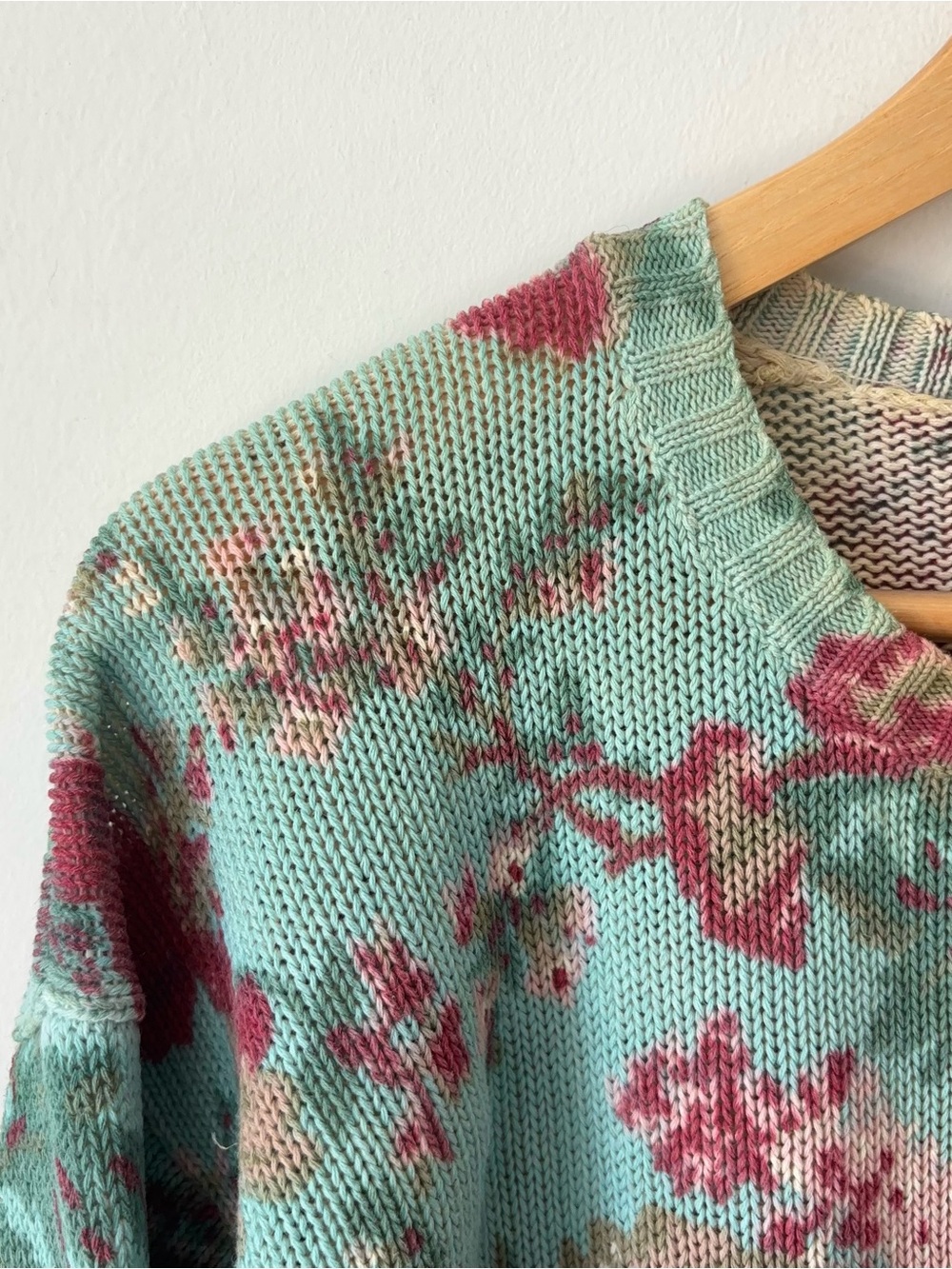 Vintage Ralph Lauren Teal Floral Sweater Size M Ramie Cotton Blend Blue Label - Picture 5 of 12